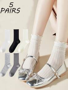 5 đôi tất kiểu ballet, tất lưới mỏng, cổ cao đến giữa bắp chân, thấm hút mồ hôi, đa năng cho mùa hè. - Nhiều màu - Xem 1