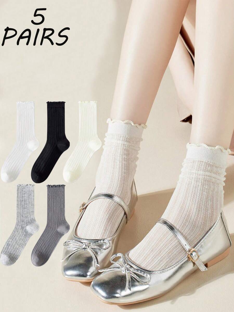 5 đôi tất kiểu ballet, tất lưới mỏng, cổ cao đến giữa bắp chân, thấm hút mồ hôi, đa năng cho mùa hè. - Nhiều màu - Xem 1