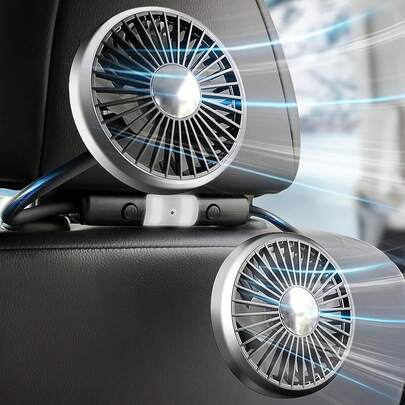 360° Rotating 3-Speed Rear Seat Car USB Fan With LED Light, Powerful Cooling For RV, Truck, Backseat Passengers