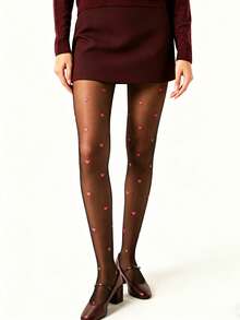 A Black Sexy Hot Girl Y2k Red Heart Spring And Autumn Summer Style Pantyhose Suitable For Dates, Parties, Vacations, Music Festivals - Multicolor - View 2