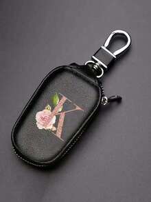 Zipper Keychain - Fashionable Red Flower Gold Letter (A-Y) Design, PU Leather Organizer, Suitable For Car, Home And Office Keys, Great For Valentine's Day, Graduation, Teacher's Day Gifts, Unisex, Travel Accessory, Elegant Jewelry, High-Quality Craftsmanship, Professional Accessory - Multicolor - View 11