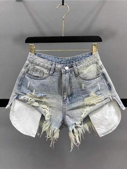 Tassel-Hole Denim Short Pants For Women - New Style, Elongates Legs,  For Girls, High-Waisted, Slimming, A-Shaped Wide-Leg Hot Pants
