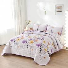3 Pieces Purple Flower Quilt Set, One Set Included 1 Bedspread With 2 Pillowcases, Twin Full Queen King Size Paisley Patchwork Plaid Bedspread Bedding Sets Boho Soft Lightweight Microfiber Coverlet Set For All Season,Home Decor Room Decor Bedroom Decor Bed Comforter Set Mothers Day Gift Wedding Decorations - 紫色 - 查看 15