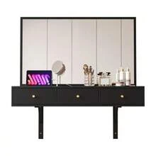 Wall-Mounted Vanity Unit With Mirror, 3 Drawers And Power Outlets, Tablet/Card Slot And Cup Holder; Black. Dimensions: 100 * 105 * 45 Cm (Width * Height * Depth). - Black - View 1