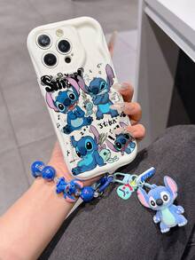 Funda de teléfono de Disney Lilo y Stitch con correa de muñeca con cuentas de Stitch y llavero de peluche, diseño de impresión completa de Stitch en múltiples poses con Scrump, funda de silicona con borde ondulado a prueba de golpes con encanto 3D de Stitch y correa para la mano, funda de teléfono de Disney Stitch para modelos 17, 16, 15, 14, 13, 12 y 11 Pro. Hecho de TPU duradero con protección a prueba de golpes. Un regalo divertido para familiares, amigos, cumpleaños, fiestas y ocasiones especiales. - Blanco - Ver 3