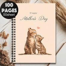 100-Page Spiral Notebook With Cute Cat Pattern, Practical For Work, Study, Diary Writing, And Planning. Ideal Gift For Mother's Day, Graduation, And Birthdays. Opens Up A Positive Writing Experience! - K - View 6