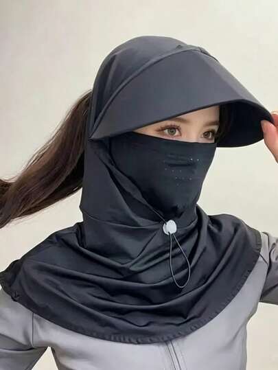 1件装女士夏季新款冰丝防晒面罩，全脸防晒颈套，透气户外骑行遮阳帽，适合日常防晒