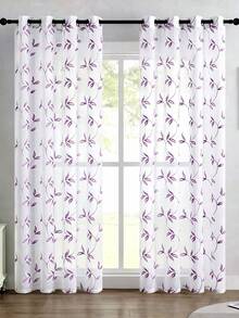 2 Peças de Cortinas Transparentes Bordadas Brancas - Padrão Floral, Cortinas de Voile Bordadas Elegantes para Sala de Estar e Quarto, com Ilhós - Roxo - Visão 25