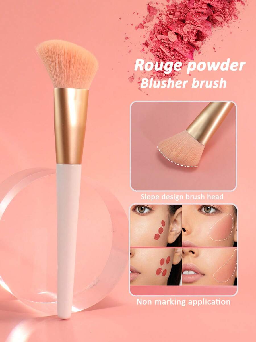 1 Stück schräger Rouge-Pinsel, geeignet für Creme- und Puder-Rouge, Make-up-Pinsel für das Gesicht, Rouge-Pinsel, Konturpinsel, Bronzer-Pinsel, Puder-Pinsel - Rot-Weiß - Übersicht 1