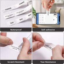 3/6/12卷装热敏自粘标签纸（12毫米 x 40毫米），每卷160张标签，连续纸张，无墨打印，白纸底，黑色字符，适用于家庭、学校、小物件、办公室、姓名标签打印等。 - 查看 6