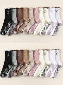 Calcetines de yoga con lazo gris para mujeres, calcetines plegados antideslizantes para pilates con agarre, adecuados para yoga, pilates, ballet, fitness en casa - Multicolor - Ver 8