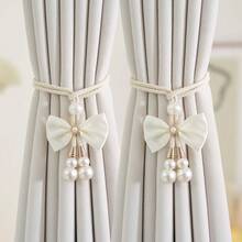 1pc/2pcs Set Handmade Bow & Pearl Decor Curtain Tie Backs, Suitable For Living Room, Bedroom, Kids Room And Country Style Home Decor - Multicolor - View 2