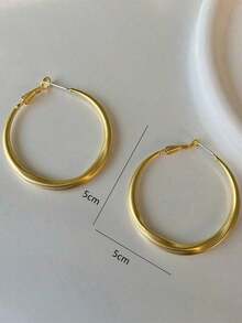 1pair European And American Style Metallic Personalized Circle Design Earrings - Gold - View 4