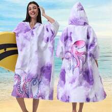 Unisex Quick-Dry Zipper Sleeve Surfing Poncho Changing Robe Hoodie, Ultra-Fine Fiber Beach Diving Wetsuit Top Surfing Swimming Bathrobe - One Size - Multicolor - View 19
