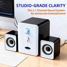 三单元电脑音箱，台式机音箱，笔记本电脑音箱，立体声音箱，有线连接，USB供电，3.5mm音频接口，LED指示灯，2.1声道 - 查看 10