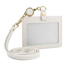 Soporte retráctil para tarjeta de identificación con cordón desmontable, clip horizontal de identificación de cuero PU con 1 ventana transparente y 2 ranuras para tarjetas de crédito - Multicolor - Ver 10