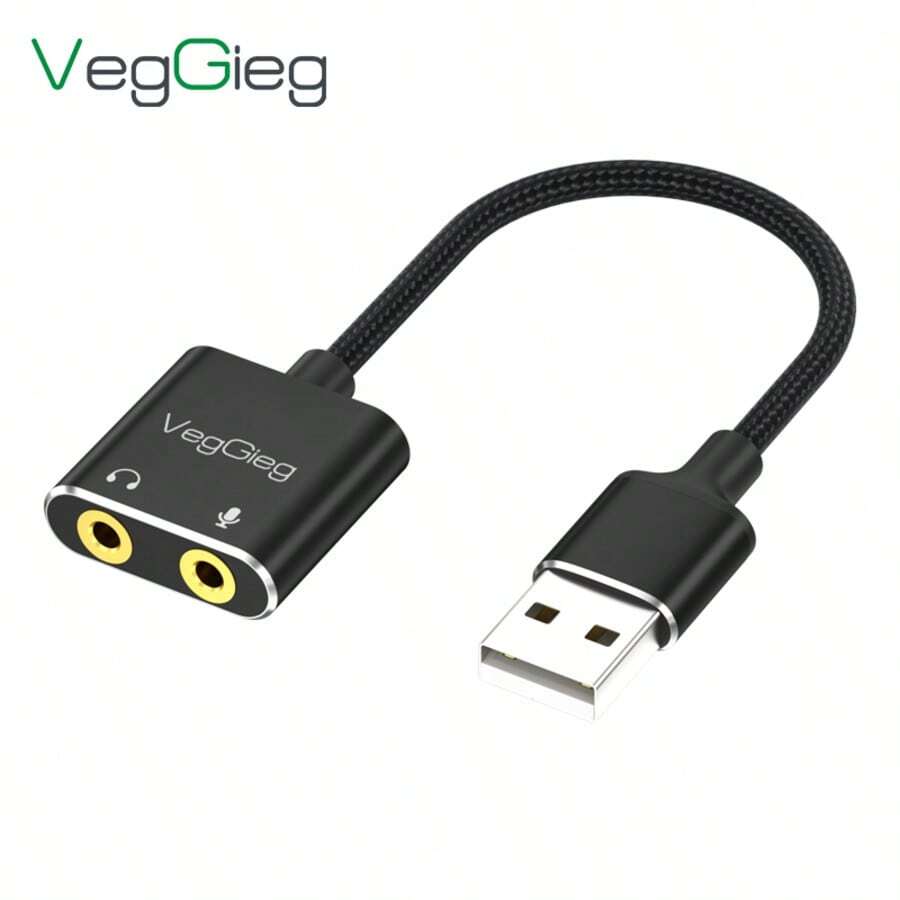 VegGieg USB2.0/Type C 外置声卡，二合一耳机麦克风适配器，适用于台式机和笔记本电脑，游戏直播，HIFI 音频转换器 - 查看 1