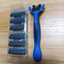 Men's Manual Smooth Razor, Equipped With 3-Layer Stainless Steel Replacement Blades, Designed Specifically For Beard Trimming, Including Razor Handle. - Blue - View 9