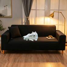 Solid Color Stretch Sofa Cover, Universal Elastic Sofa Slipcover, Soft & Skin-Friendly, Anti-Slip & Anti-Wrinkle, Machine Washable, Suitable For All Seasons - Black - View 9