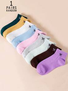 1/5/10/15/20 Pairs Random Women's Solid Color Bow Tie Sports Style Breathable Ankle Socks - Multicolor - View 12