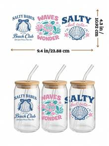 Bộ 4 miếng dán UV DTF hình chú cua dễ thương, hình mai rùa biển Salty Babes Coastal Dreaming, hình dán cốc thủy tinh 16oz, hình dán Island Vibes Beachy. - Mùa hè 03 - Xem 4