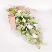 1 pieza Guirnalda de tulipán con lazo de oreja de cordero y gota, decoración artificial verde para colgar en la puerta, adecuada para ambientación de primavera/verano, decoración de pared de estilo granja para días festivos, apta para todas las estaciones, hogar, jardín, boda o regalo - A - Ver 9