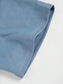 Manfinity LEGND Loose Fit Men's Solid Color Round Neck Short Sleeve Casual T-Shirt - 藍色 - 查看 6