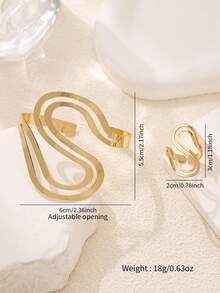 2 piezas Conjunto de brazaletes de cinta hueca dorada, diseño abierto elegante, adecuado para uso diario y citas, regalo de joyería de moda para mujeres - Dorado - Ver 2