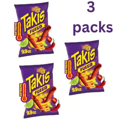 Takis Fuego Rolled Tortilla Chips, Hot Chili Pepper & Lime – 9.9 Oz Sharing Size (3 Pack)