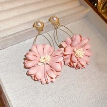 Women Dangle Earrings - #5 Ear Hooks - Gold - Pink - View 8