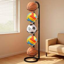 Black Metal Sports Equipment Storage Rack - Multi-Layer Basketball Football Storage Rack For Home Storage - Black - View 4