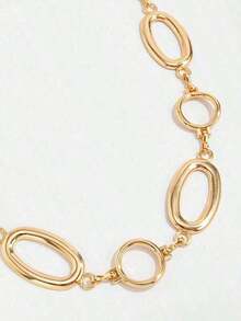 1pc Punk Style Metal Pleated Round Chain Asymmetrical Hollow Ellipse Splice Body Chain, Suitable For Jewelry, Women's Daily Sexy Display Wear - 金子 - 查看 4