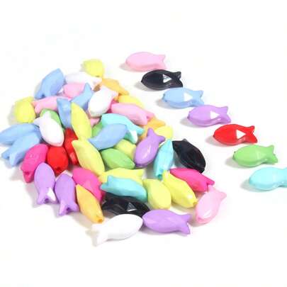 60颗彩色刻面鱼形亚克力珠，可爱海洋动物吊坠，适用于DIY珠宝制作、手链配件