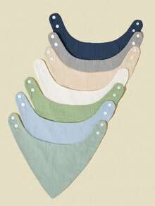 7pcs/Set Pure Cotton Soft Breathable Muslin Baby Bibs, Drool Bandana, Suitable For Newborn Girls And Boys, Essential For Teething And Drooling, Neutral Colors - Multicolor - View 3