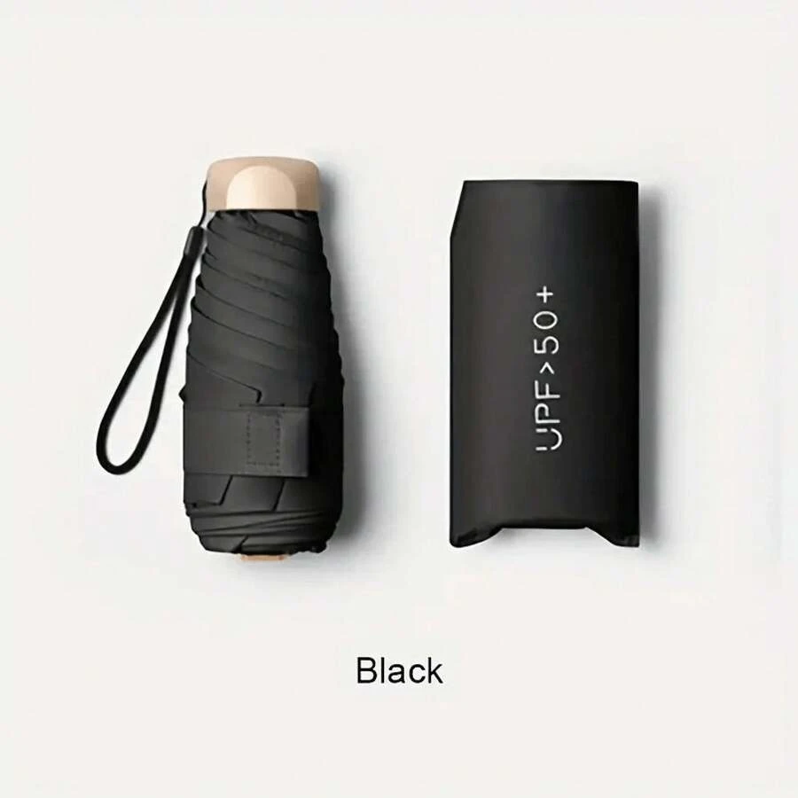 Multi-Color Options: Women's Foldable Pocket Umbrella, UV Protection, Compact Mini Sun Umbrella, Portable Sunshade(Black) - Màu đen, 1 chiếc - Xem 1