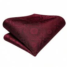 Men's Burgundy Floral Necktie Set - Includes Pocket Square, Cufflinks And Gold Tie Clip, Suitable For Formal Occasions And Holidays - Redwood - View 2