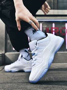 Men's Retro Leather Mesh Basketball Shoes, All-Day Comfort, Non-Slip Outsole, Retro Low Top, Street Style, Breathable Upper, Daily Wear, Color Block - 白色 - 查看 5