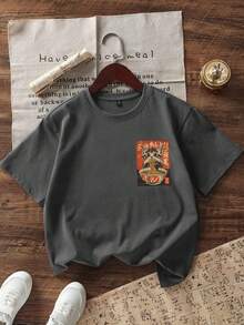 Camiseta de manga corta con cuello redondo y estampado divertido para niñas preadolescentes, top de verano - Gris Oscuro - Ver 3