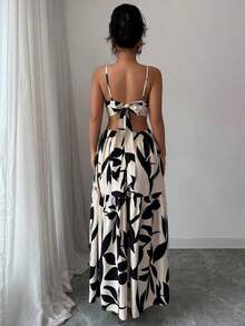 Women's Summer New Arrivals Spaghetti Strap Cinched Waist Floral Print Dress (Random Floral Print Cut) - Apricot - View 2