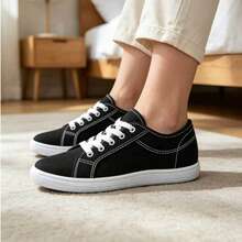 Fashionable Wide Canvas Sneakers, Soft And Comfortable, Casual Shoes For Students - Black and White - View 15