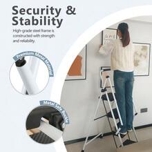 White Four-Step Ladder, Lightweight, Foldable Four-Step Stool, Wide, Non-Slip Treads And Safety Handle, Sturdy Steel Ladder, Versatile Use, Suitable For Home, Kitchen, Office And Elevator - 5 Steps - View 6