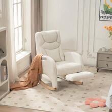 052 Rocking Chair, Reclining Armchair, Lounge Chair With Armrests, Upholstered Rocking Chair, Bedroom Accent Chair, White Plush Fabric, 110 Kg Load Capacity - 白色 - 查看 6
