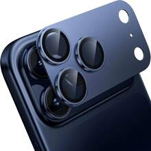 BOLLYMORE Película protectora de lente de cámara de vidrio templado de metal de color azul sólido compatible con iPhone 17 Pro Max/17 Pro, anti-arañazos, adhesivo fuerte, compatible con funda de teléfono, protector de pantalla de cámara trasera de vidrio templado de metal, regalo del Día de la Madre, regalo de cumpleaños - Azul - Ver 1