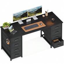 ODK 48 Inch Computer Desk With 8 Fabric Drawers, Modern Office Desk With Large Storage For Home Office, Study, Gaming, Black - Black - View 7