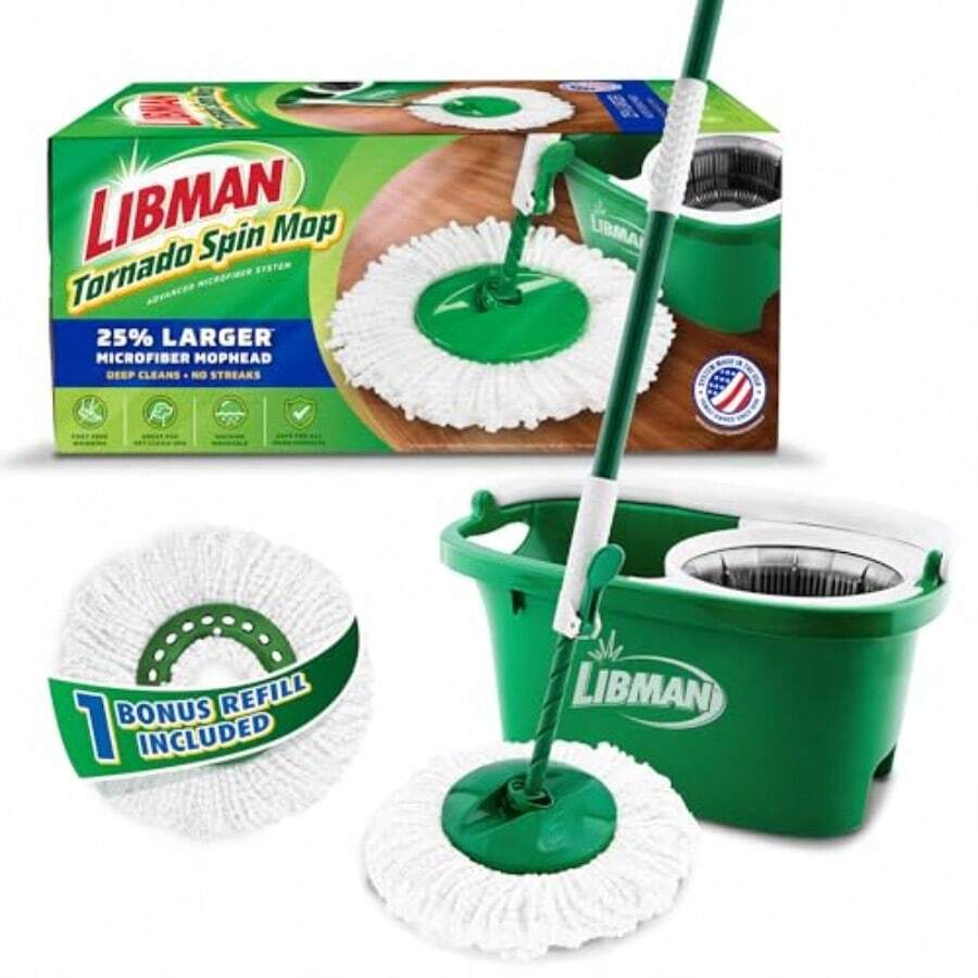 Tornado Spin Mop System And 1 Refill Mop And Bucket With Wringer Set For Hardwood Floor Cleaning 2 Total Heads Included - Green - View 1