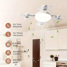 1 quạt trần có đèn, kiểu dáng mới năm 2026, đường kính 17.7 inch, sử dụng trong phòng khách, phòng ngủ, nhà bếp, tương thích với các loại đế đèn E26/E27. - Nhiều màu - Xem 6