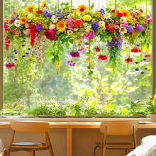 Boho Hanging Flower Window Clings, Colorful Spring Floral Static Window Stickers, Reusable Vinyl Decals For Home Living Room Bedroom Office Glass Door Decor - Floral Vine Window Stickers - View 2