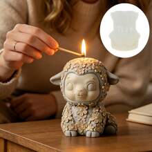 European Style Retro Embossed Flower Lamb Scented Candle Silicone Mold Home Cute Style Lamb Scented Candle Handmade Mold Exquisite Pattern Sitting Lamb Shaped Candle DIY Plaster Mold Reusable Easy To Clean And Easy To Demould Can Be Given As A Holiday Gift To Family, Friends And Best Friends - A-White - View 3