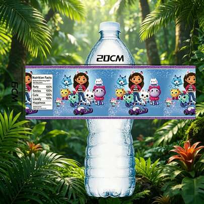 Gabby's Dollhouse 10张派对装饰水瓶贴纸，饮料瓶标签，杯子贴纸，派对用品水瓶贴纸