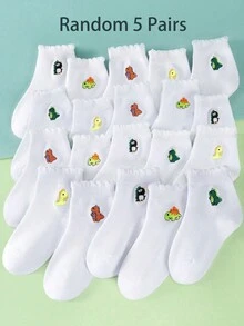 5 paquetes de calcetines bordados con lindos dibujos animados de dinosaurios, adecuados para todas las estaciones, con dobladillo con volantes, adecuados tanto para niños como para niñas, perfectos para uso diario. - Multicolor - Ver 13